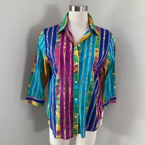 NEW Lauren Ralph Lauren Petite Large Striped Shirt Colorful Multicolor Blouse